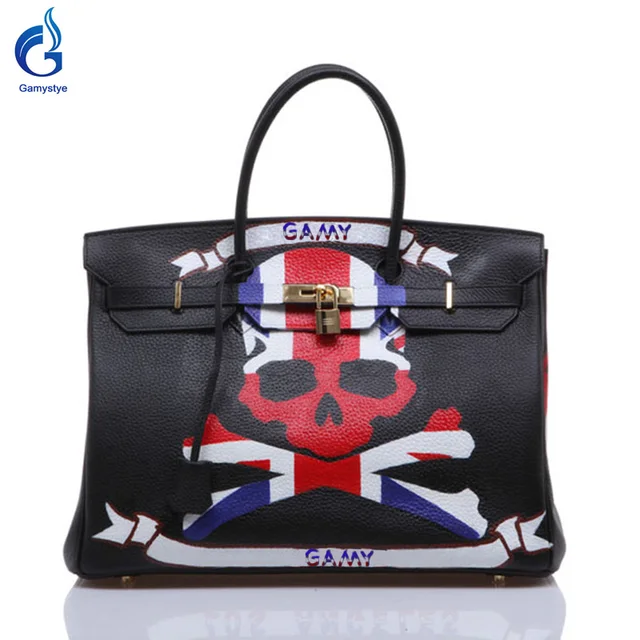 Gamystye Graffiti Leather Handbags Women S Luxury Bags Hand Painted Gamystye Graffiti Leather Handbags Women S Luxury Bags Hand Painted Hello Skull Rock Punk Totes Europe And