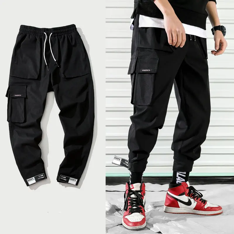 2019 новый модные брюки-карго Для мужчин Street Стиль Хлопковые Штаны для бега Для мужчин Повседневное узкие спортивные штаны Для мужчин