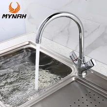MYNAH Dual Handle Kitchen Faucet Polished Deck Mounted Single Hole Cold and Hot Water Tap