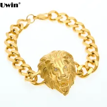 Хип-хоп горяч-продавая кубинский браслет Нержавеющая сталь высокого качества сохранение цвета золота Цвет классная голова льва браслет