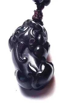 

Koraba Fine Jewelry Unique Natural Gold Obsidian Black Jade Pendant Chinese Dragon Pixiu amulet Free Shipping gifts for women