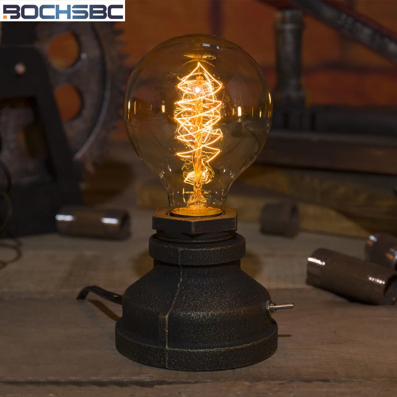 

BOCHSBC E27 Edison Bulb Table Lights with American Country Retro Vintage Desk Lamp Creative Industrial Metal Base Tischleuchte