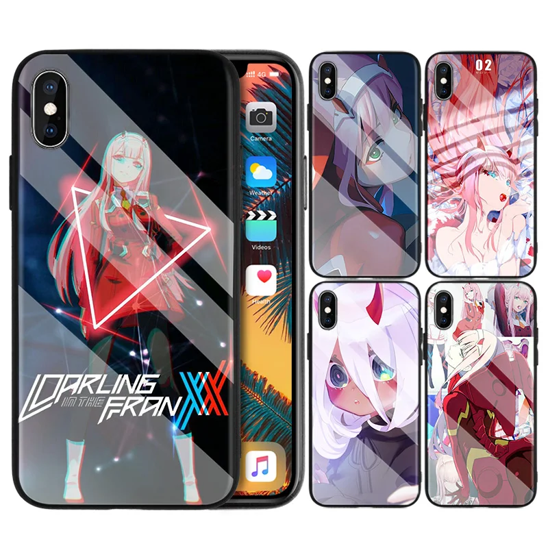 

Tempered Glass Phone Case for iPhone 7 X Cover for iPhone 8 6 6S 11 11Pro XR XS MAX Plus Zero Two Darling In The FraXX Case Capa