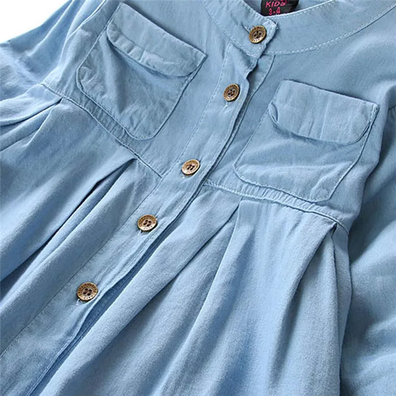 Girls suit summer 2019 new Toddler Kid Baby Girls Denim Ruched Long Sleeve T-Shirt Tops Blouse Clothing (1)