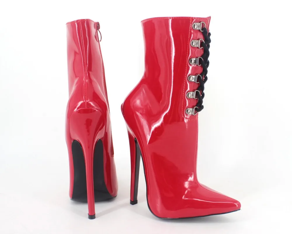 

New Brand Women Boots 18CM Thin Heels Patent Leather Motorcycle Boots Sexy Women's Shoes Winter Ankle Boots Plus Size Botas C264