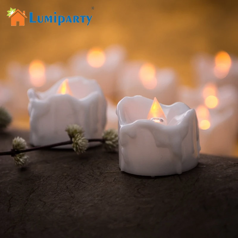 

LumiParty 12pcs Amber Yellow Flickering Flameless LED Tea Light Candles Drop Tear Birthday Candle for Wedding Christmas