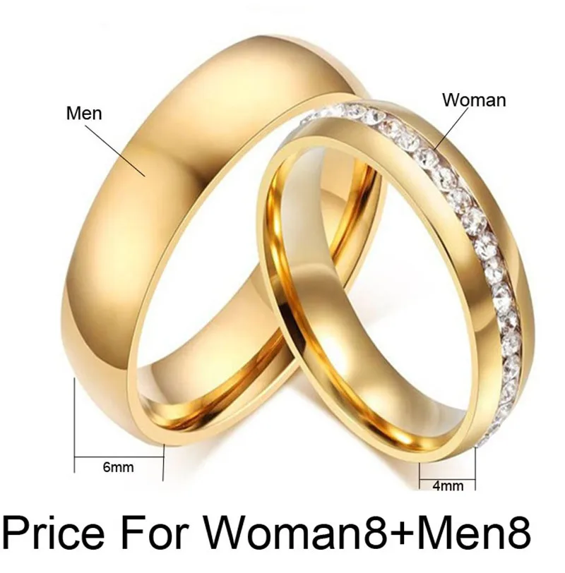 2 шт./пара AAA CZ камни персонализировать свадебные кольца для мужчин и женщин Нержавеющая сталь Альянс пара Юбилей кольцо Bijoux(украшения своими руками - Цвет основного камня: Woman8Men8