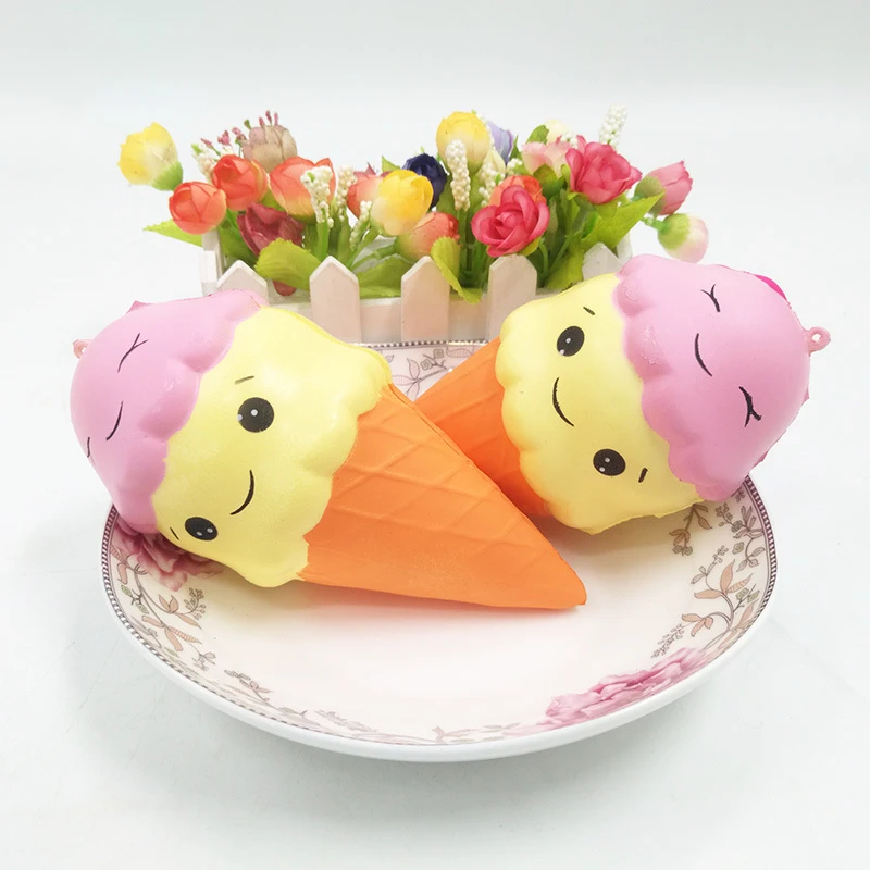 

Kawaii Jumbo Squishies Slow Rising Ice Cream Squeeze Scented Phone Strap Funny Double Smiley Squishies Toys 16cm
