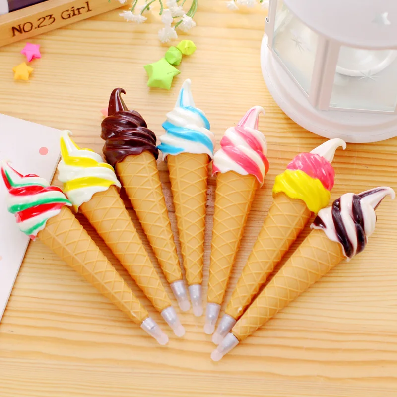 

2pcs Cute Kawaii Plastic Ballpoint Pens Creative Ice Cream Ball Pen Novelty Item Korean Stationery Office School Supplies Gifts
