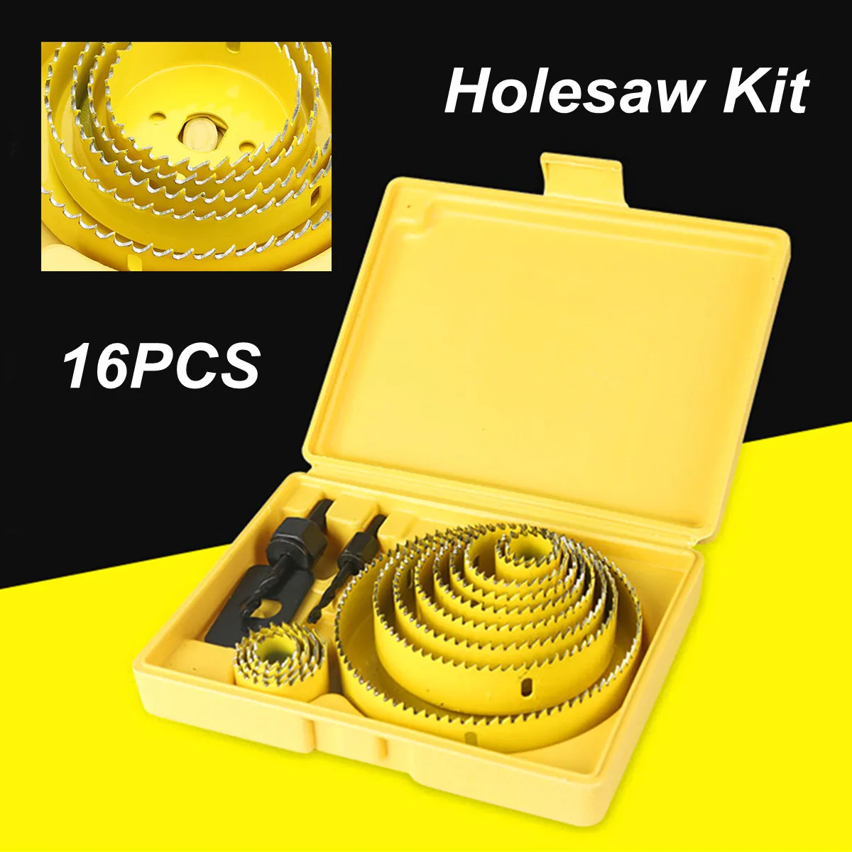 

16 Pcs Hole Saw Cutting Set Kit Drilling Tool Wood Metal Cutter 19-127mm Mandrels Saws Core Drill Bits Woodworking