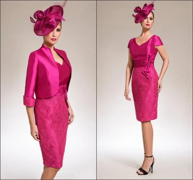 2017 Fuschia Colored Dresses Mother Of The Bride With Jacket Lace 2017 Fuschia Colored Dresses Mother Of The Bride With Jacket Lace Bodycon V Neck Knee Length