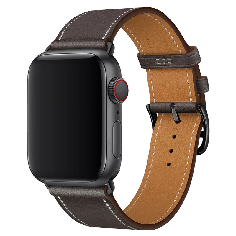 Ремешок из натуральной кожи для Apple Watch 4, 44 мм, 40 мм, серия 4, 3, 2, 1, один тур, Классический ремешок для IWatch 42 мм, 38 мм, розовая пряжка - Цвет ремешка: Black buckle 2
