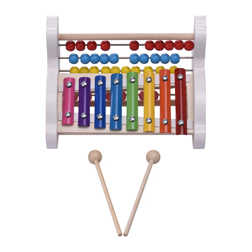 

2-in-1Wooden 8 Notes Xylophone Glockenspiel Abacus Beads Early Learning Birthday Toy Percussion Instrument Musical Gift for Kid
