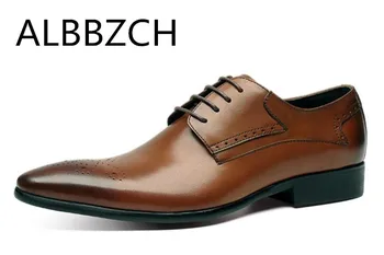 

Pointed Toe Genuine Leather Dress Men Shoes Trend Brouge Carving Men's Wedding Shoes Black Brown Business Office Work Man Shoes
