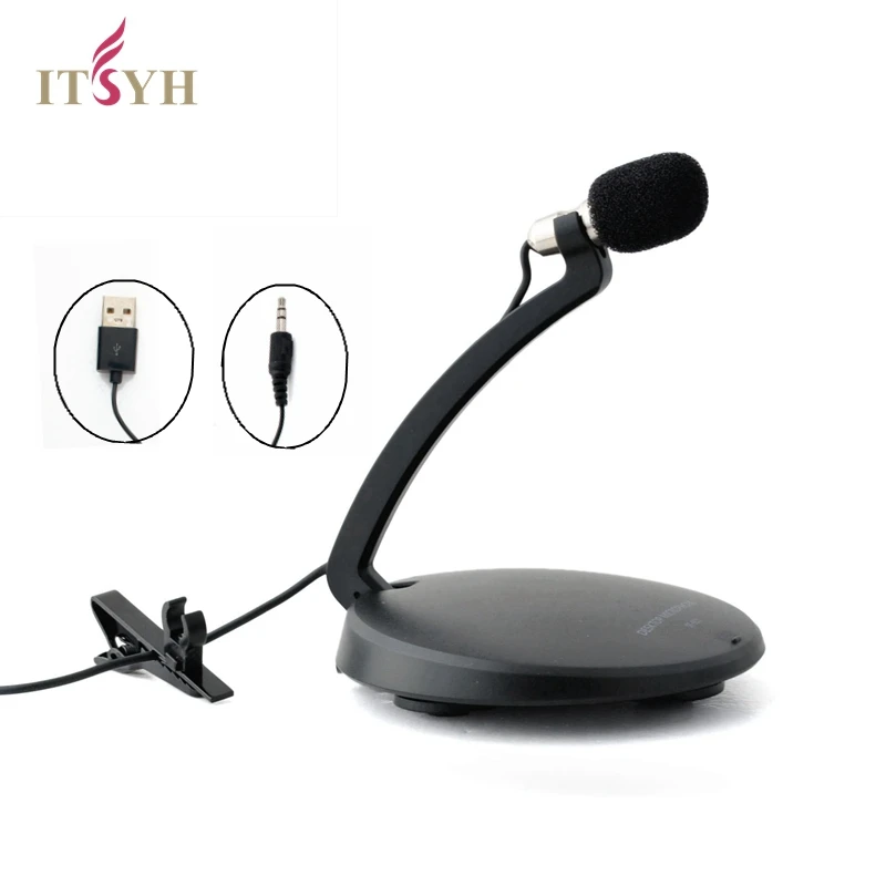 ITSYH Microphone Aux/USB plug Goose Neck Mini Desktop Stereo Recording Condenser Microphone