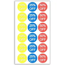 Скидка 10% 25% 50% на наклейки 3/4 дюймов 1500 клейкие наклейки со скидкой, желтые, синие, красные с белыми надписями