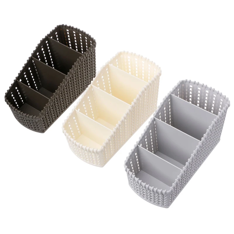 

4 Grid Desktop Makeup Storage Box Rattan Basket Remote Stationery Organizer
