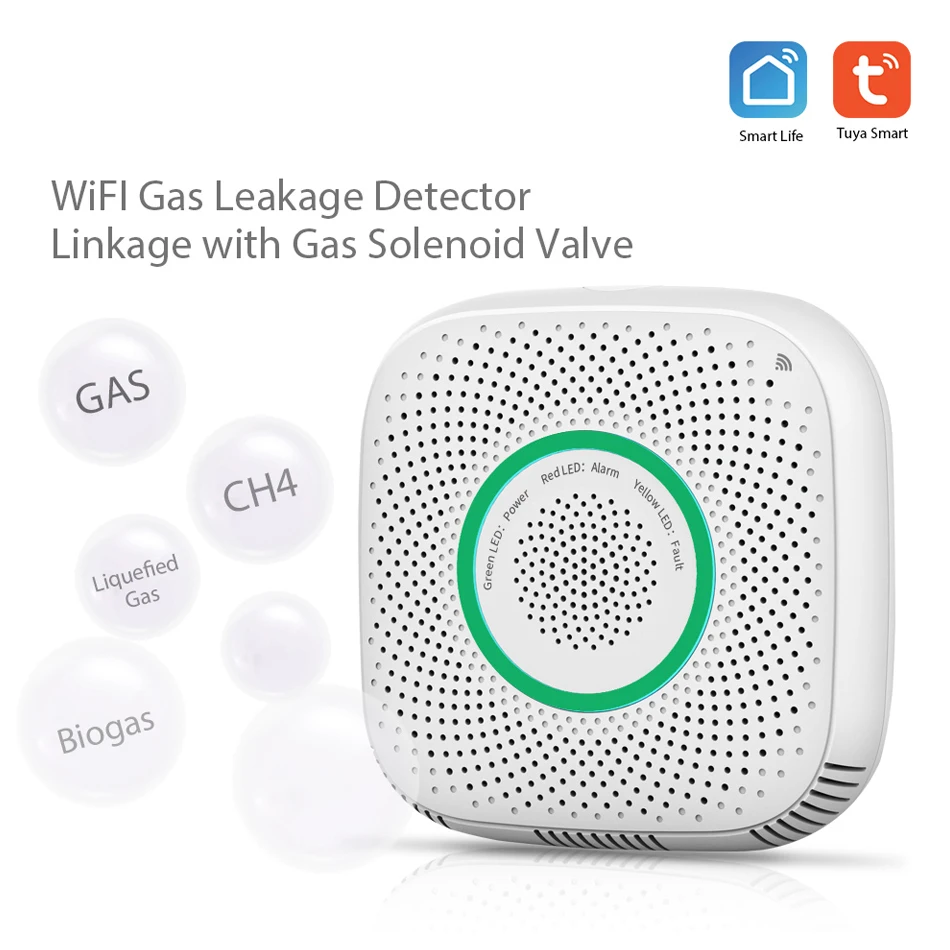 

Home Security EU Plug Tuya Wifi Wireless Gas Detector Smart Home Leakage GAS Sensor Alarm System Work with Tuya Smart Life App