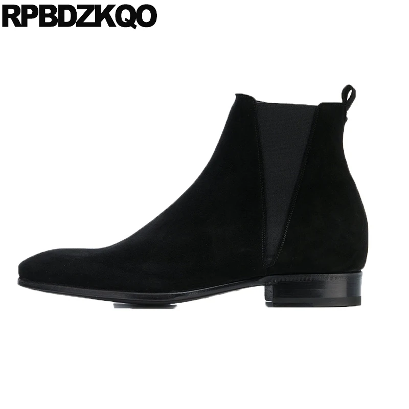 Cuero Negro A Cremallera Otoño Hecho Genuino Grandes Botas 2018 Grande Zapatos Gamuza Hombres Talla Mano Botines Corto Puntiaguda Punta Tobillo Vestido HXx8q