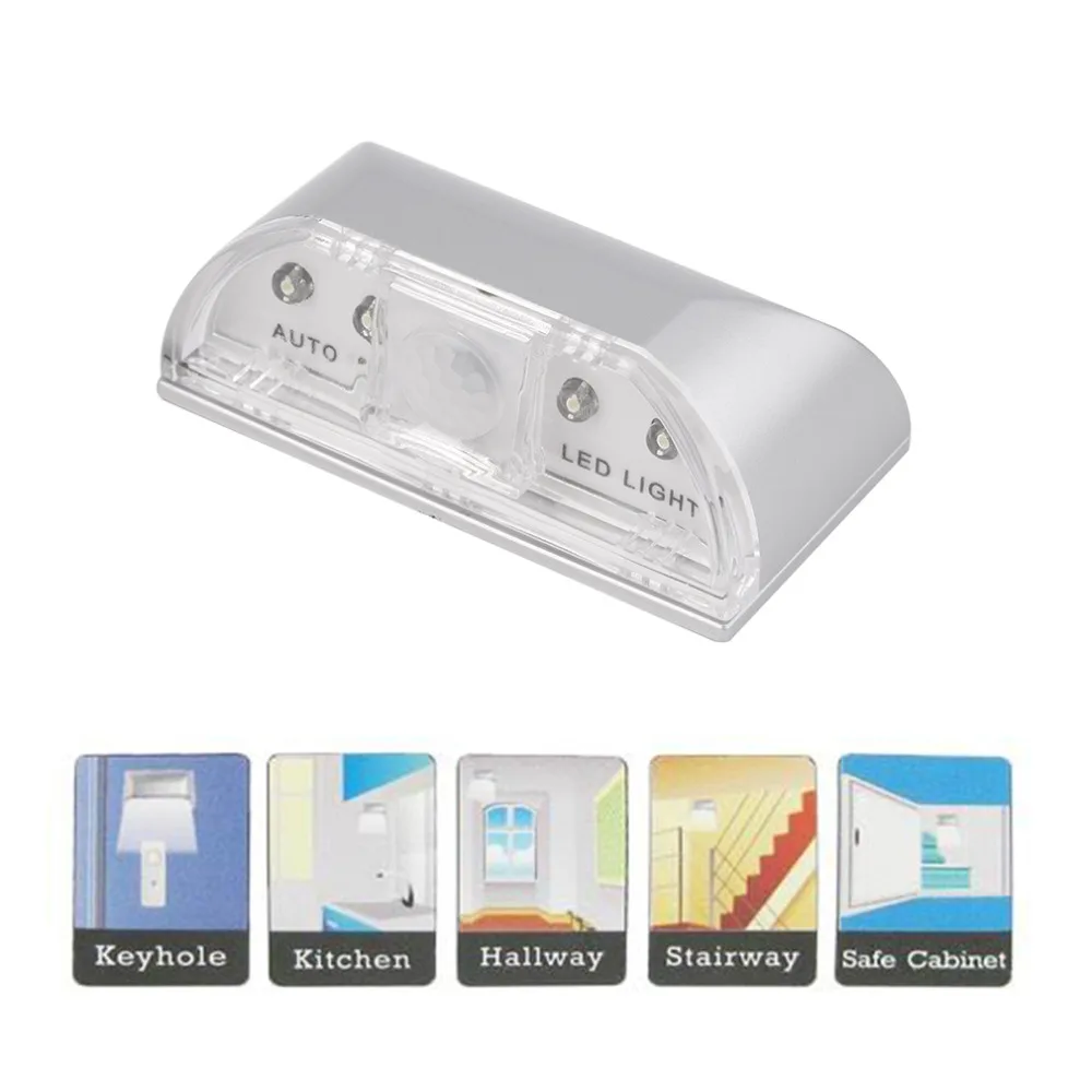 Auto PIR Door Keyhole Motion Sensor Detector LED Light Lamp Silver