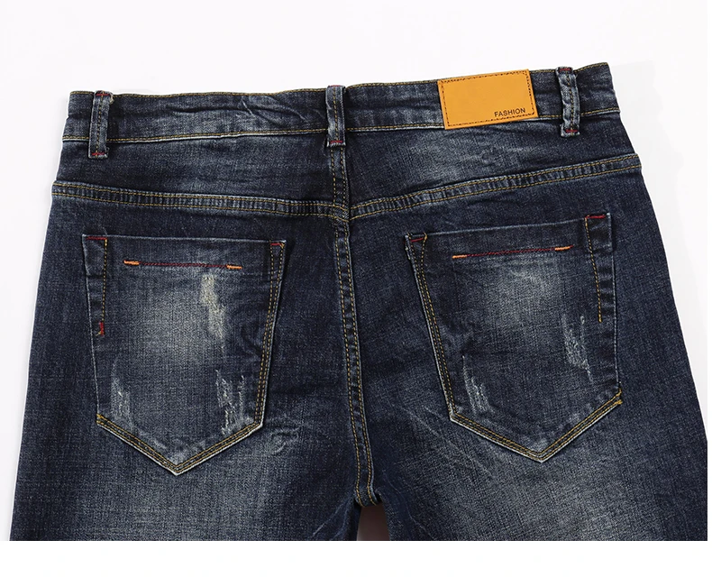 KSTUN Ripped Jeans Men Autumn and Winter Dark Blue Stretchy Slim Straight Heavyweight Streetwear