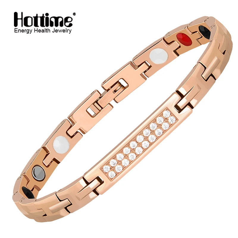Hottime Роскошные Ювелирные изделия Подарки розовое золото цвет 316L браслет из нержавеющей стали подвеска с цирконом магнитные браслеты для женщин ювелирные изделия