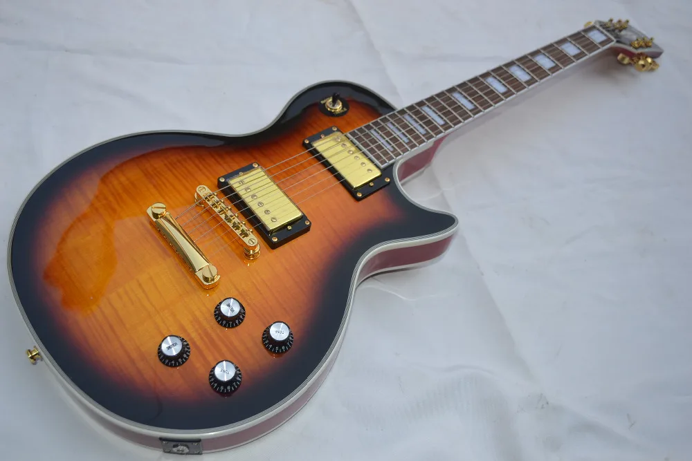 

2015  Musical instruments G- New Arrival LP Supreme Vintage Figured Maple Top Mahogany body Sunburst Electric Guitar