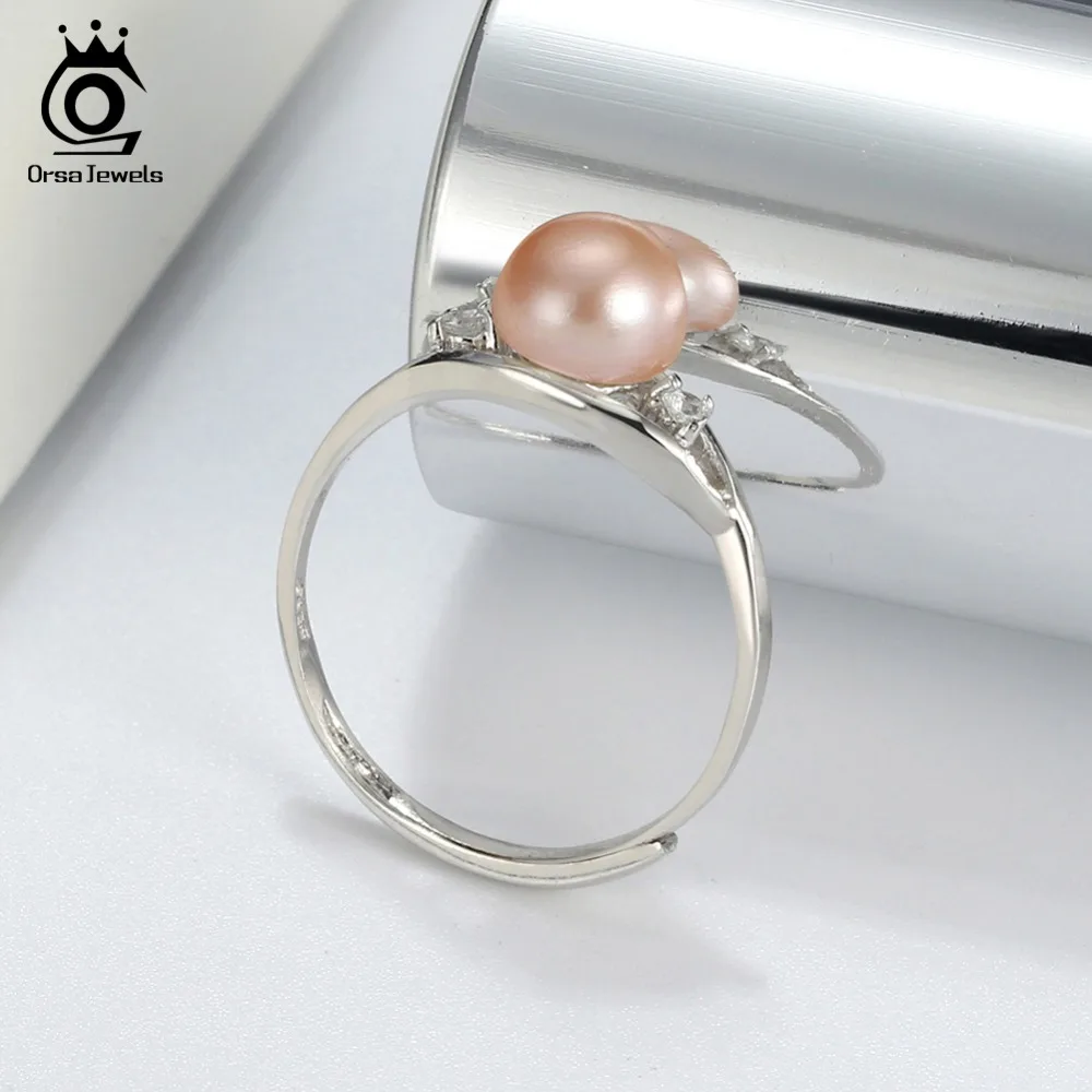 ORSA JEWELS 100% Real 925 Sterling Silver Women Rings Genuine Freshwater Pear Adjustable Ring For Wedding Party Gift SR76-P