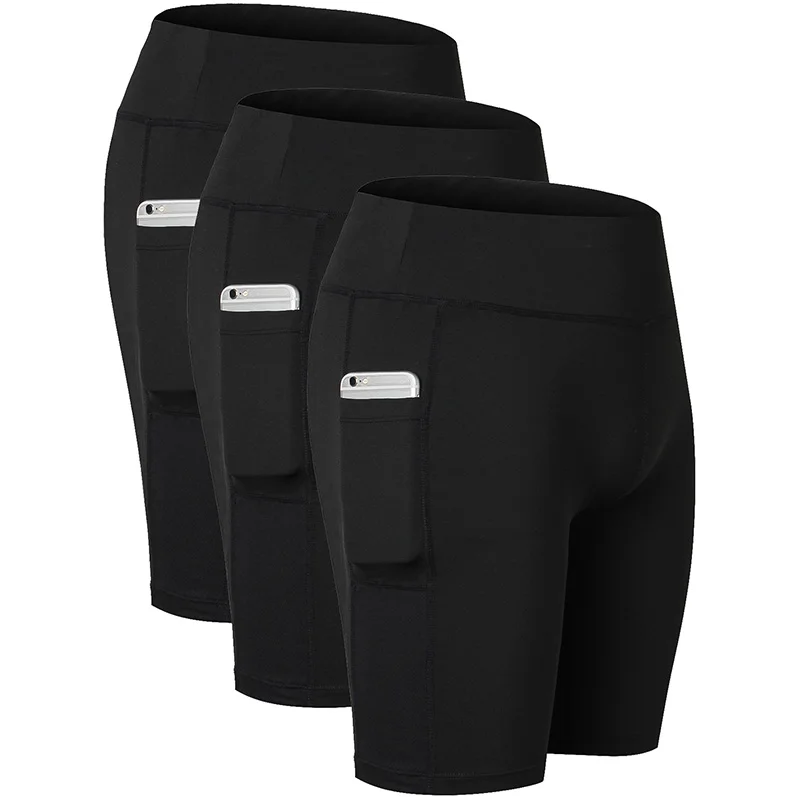 

US Local Delivery 3 PCS Sexy Pocket Gym Women Shorts Fitness Tight Clothes for Yoga Sport Trousers Black Running Shorts