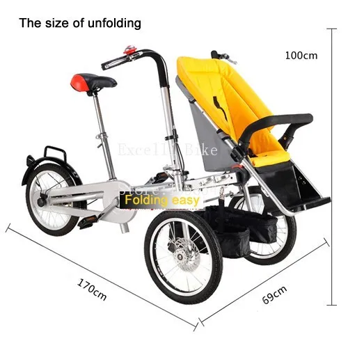 Perfect Whole set sell Folding Bike Pushchair+ 1 Shopping Basket 16" inch Baby Stroller 3 Wheels Mother Bike Convertible Stroller 3 in 1 6