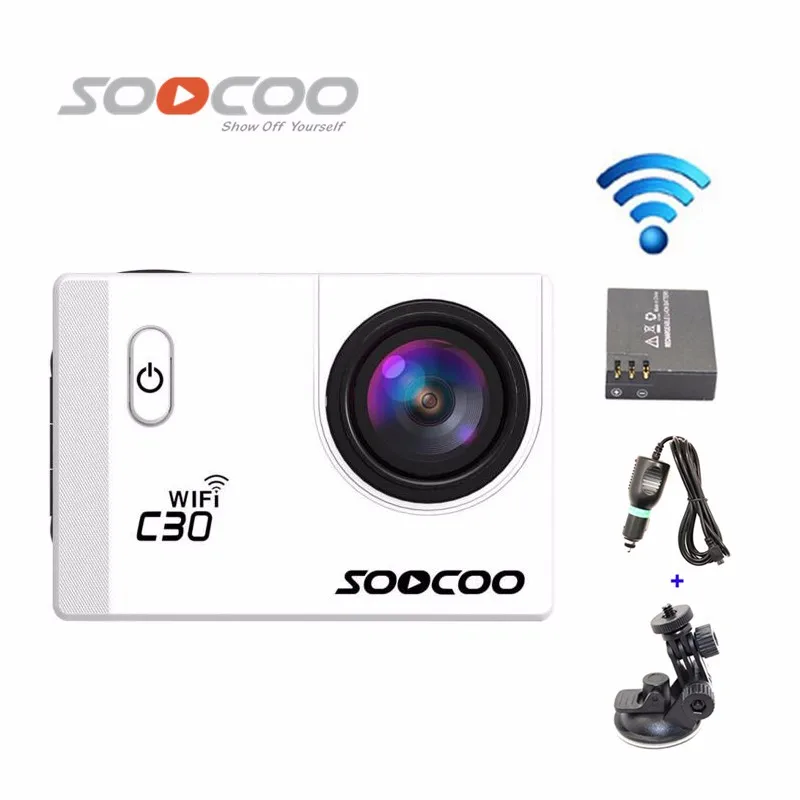 SOOCOO C30 Wi-Fi 2 K Gyro 2,0 ЖК-дисплей NTK96660, позволяющая погружаться под воду на глубину до 30 м Водонепроницаемый спортивные Камера+ экстро аккумулятор 1 шт+ автомобиля Зарядное устройство+ держатель