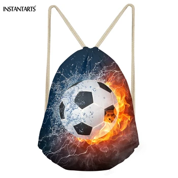 

INSTANTARTS Casual 3D Ice and Fire Soccerly Ball Printed Men Drawstrings Bags Softback Storage Backpacks Beach Bag for Teen Boys