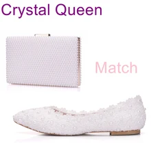 Жемчуг Кружево Туфли без каблуков обувь с острым носком женская обувь на плоской подошве; Обувь и комплекты с сумкой без каблука Каблучки со стразами свадебные туфли с сумки в комплекте, Размер 38–43