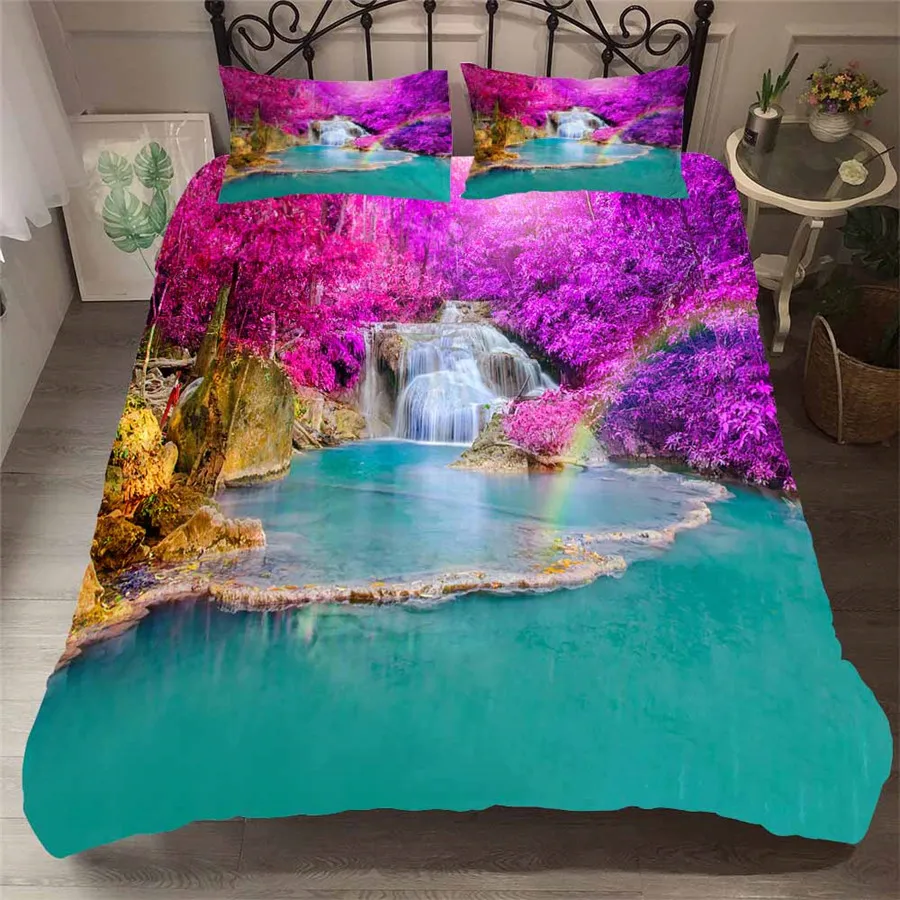 

Bedding Set 3D Printed Duvet Cover Bed Set Forest waterfall Home Textiles for Adults Bedclothes with Pillowcase #SL07