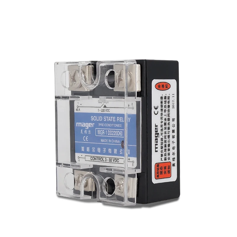 60A SSR-60DD DC Контроль DC MGR-1 DD220D60 Однофазное твердотельное реле с защитными крышками вход 3-32 В DC Выход 5-220 В DC