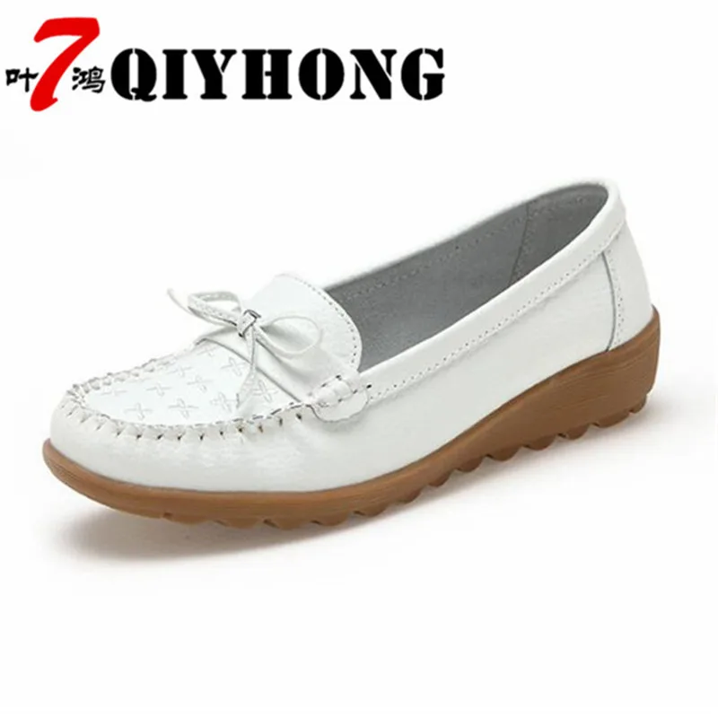 

Plus Size 35-41 Leather Shoes 2018 Summer Fashion Soft Bottom Bow Casual Flat Shoes Pea Slip Outdoor shoes woman