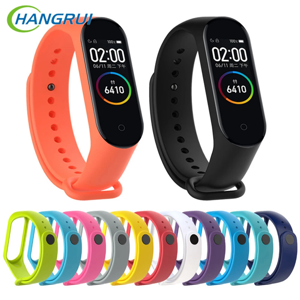 Цветной силиконовый ремешок Hangrui для Xiaomi Mi Band 4 спортивный Смарт часы сменный