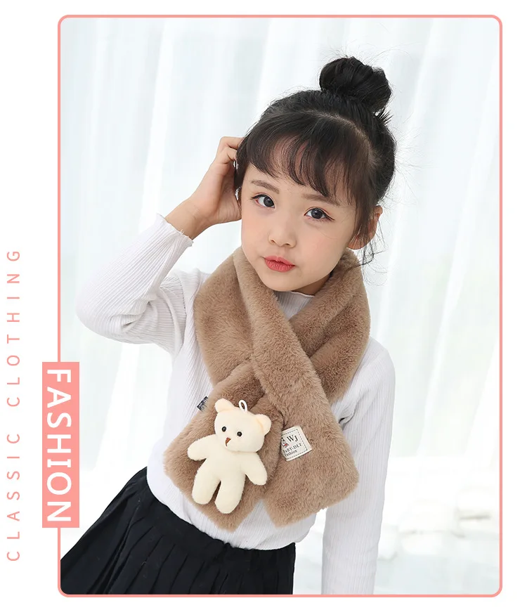  Rabbit Hair Scarf Cute Bear Doll Cross Scarf New Fashion 2018 Autumn And Winter Outdoor Wild Warm Solid Color Scarf GCG66 (9)