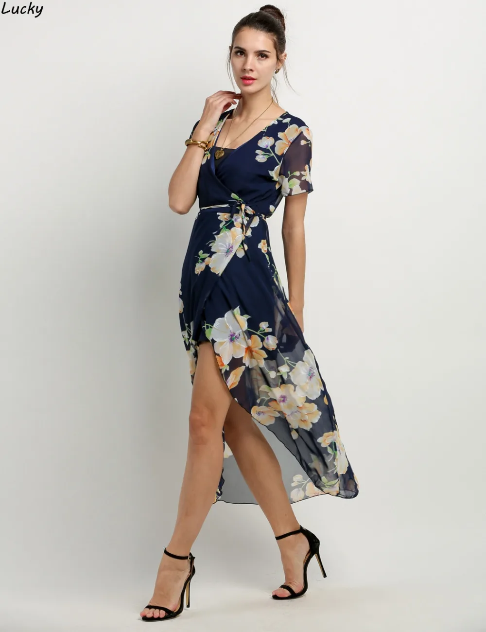 Ladies Chiffon Long Dress Sexy Women Floral Maxi Beach Dress Short