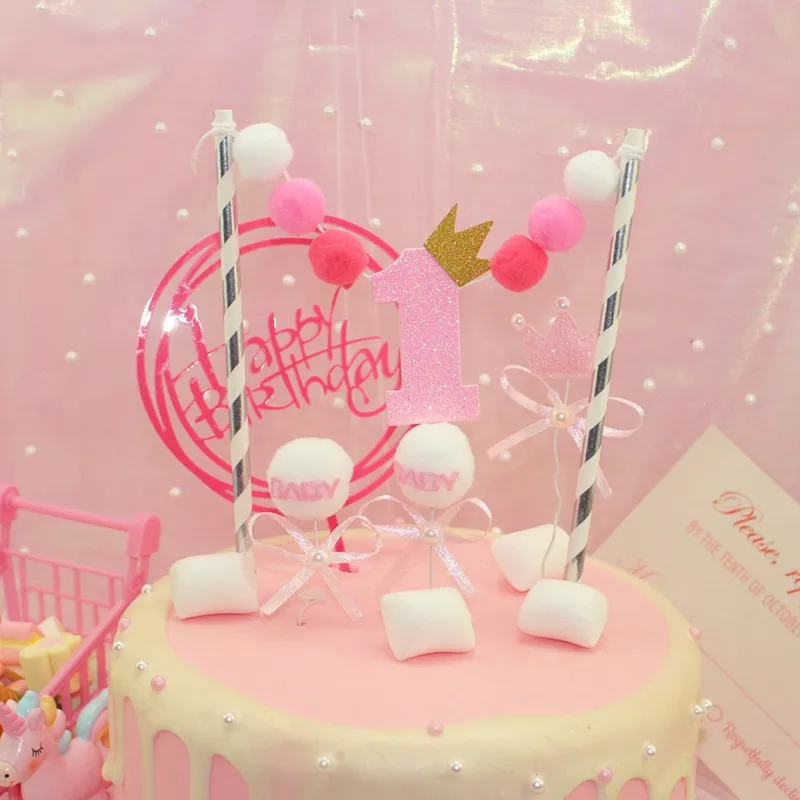 30 Pink Crown Princess Cupcake Topper Girl 1st Birthday Party Decoration Girl