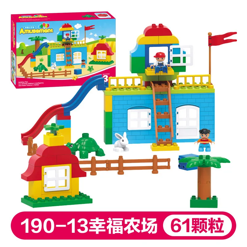 

61PCS Big Size Diy Building Block Happy Slide Amusement Farm Baby Gifts Compatible with Legoingly Duploed Toys for Children