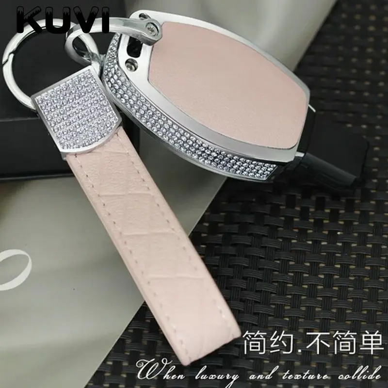 Алмазный Сплав кожаный чехол для ключей автомобиля брелок кольцо для Mercedes Benz W203 W210 W211 W124 W202 W204 AMG аксессуары - Название цвета: pink with keychain3