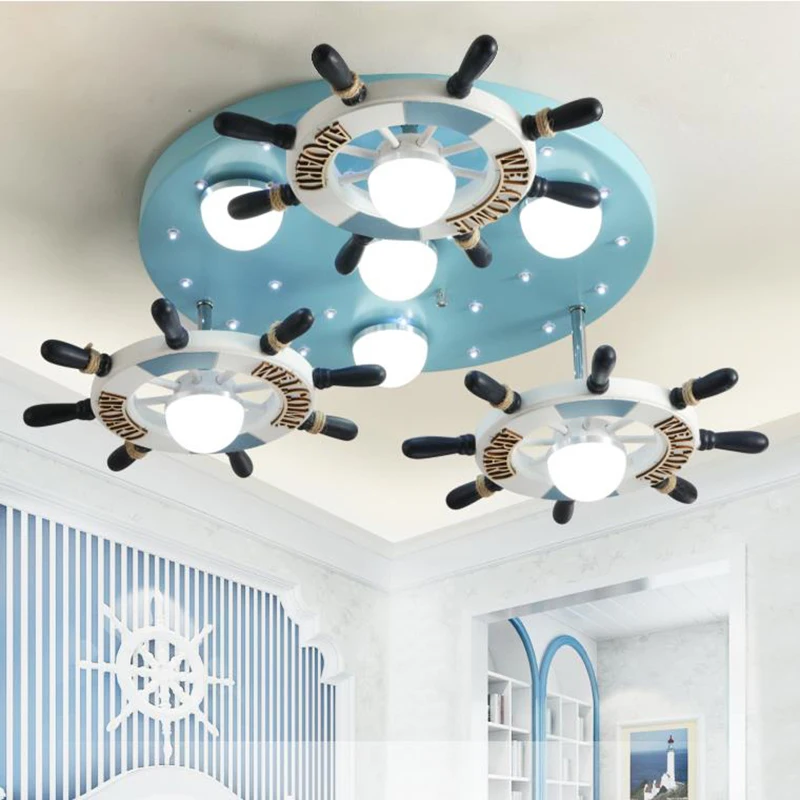 

Creative wooden rudder LED Ceiling Lights lovely children cartoon home lights brightness Dimmable novelty bedroom Ceiling lamps