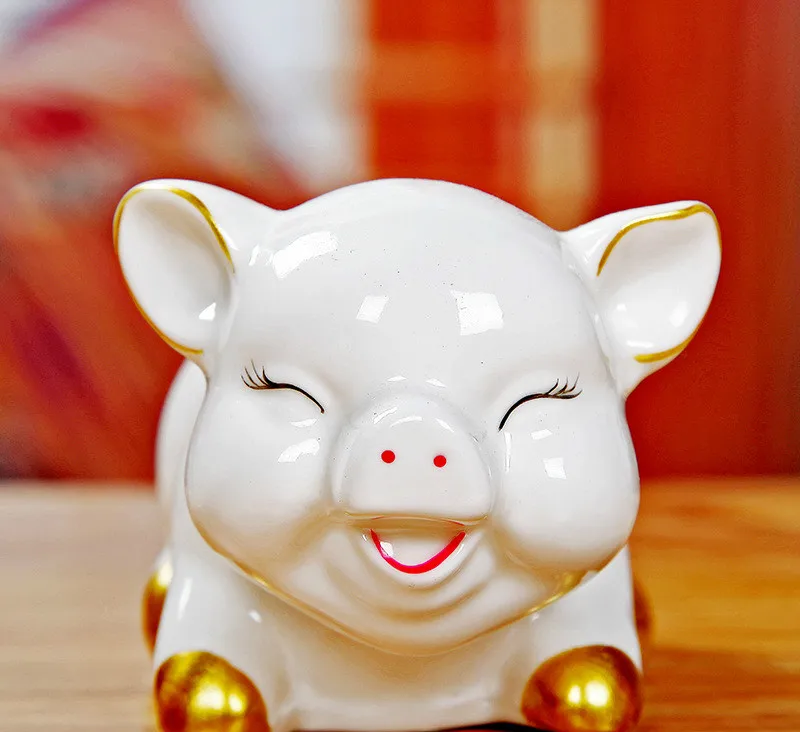 Cute Pig Piggy Bank Collectible Chinese Zodiac Pig Figurine Gift Black 