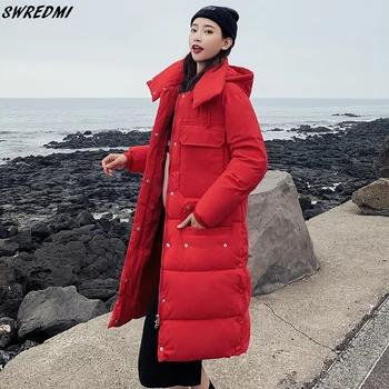 

SWREDMI 2020 Women's Winter Parkas Long Hooded Thick Warm Clothing Female Plus Size S-3XL Cotton Padded Jacket Coat Solid Coats