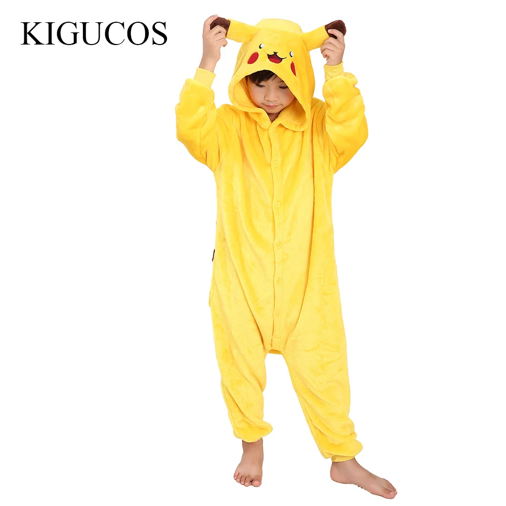 

KIGUCOS Child Funny Animal Pijama Cartoon Onesies Pikachu from Pokemon Kids Winter Pajamas Hooded Anime Sleepwear