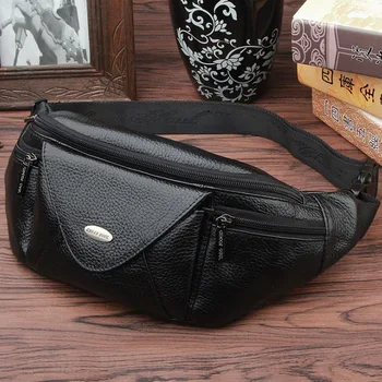 

New Men Genuine Leather Fanny Waist Bag Travel Hip Belt Cell Phone Case Purse Single Back Pack Real Cowhide Sling Chest Day Pack