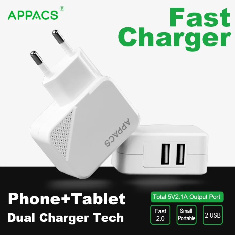 APPACS 2 USB зарядное устройство EU вилка для быстрой зарядки Qualcomm 0 настенное быстрое