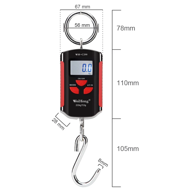 Industrial 200kg/100g Portable Digital Crane Scale Heavy Duty Hanging Hook Scale Electronic Balance Fishing weight