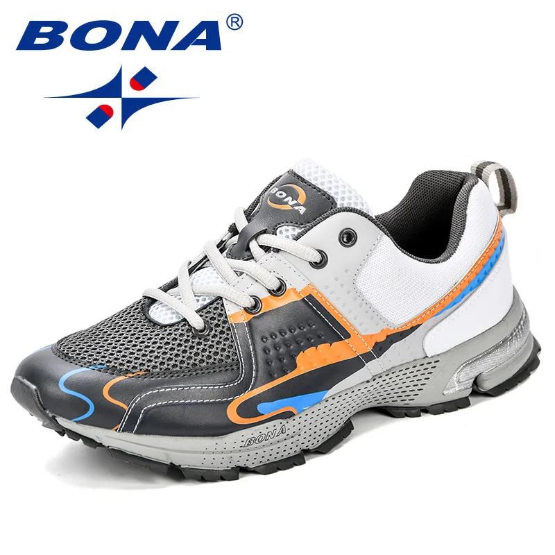 BONA/ стиль; модные мужские трендовые спортивные кроссовки; Повседневные Легкие дышащие удобные кроссовки; мужская обувь на плоской подошве - Цвет: Dark grey white